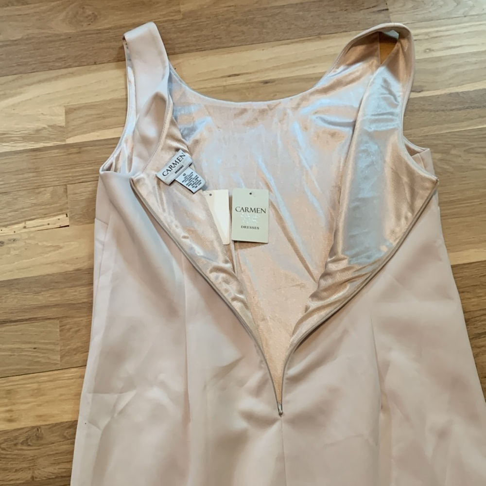 NWT Carmen Marc Valvo Nina Sleeveless Peplum Dress Beige Crystal Women’s 10 - Picture 15 of 15